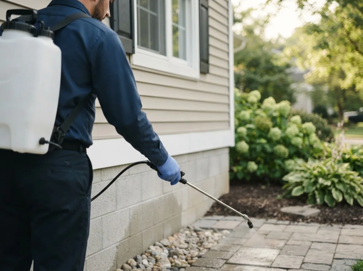 Pest control technician inspecting a home in Ash, NC